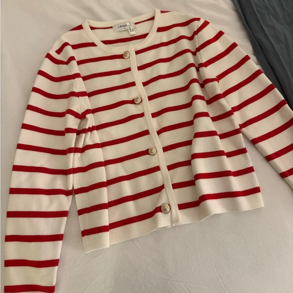 Boutique Red and White Striped Cardigan - Picture 1 of 4